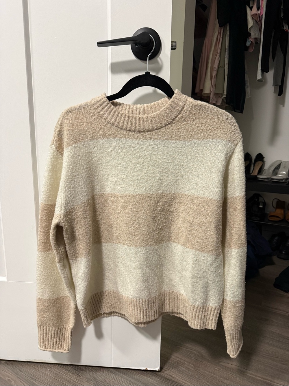 American Eagle Beige & Cream Striped Knit Sweater